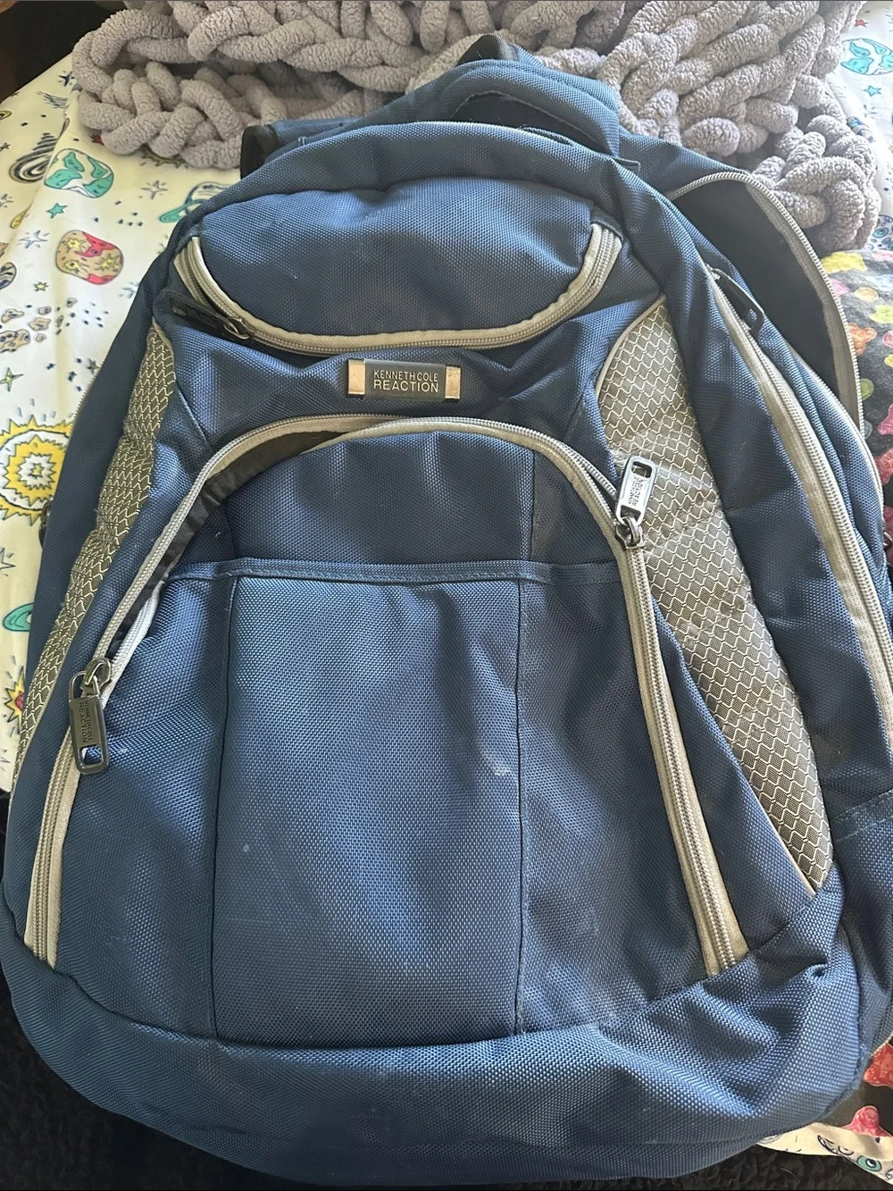 Kenneth Cole Reaction Blue and Gray Multi-Compartment Backpack